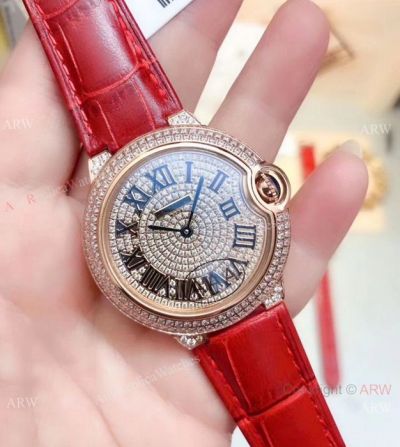 Replica Cartier Ballon Bleu Rose Gold Ice Out Watches 36mm